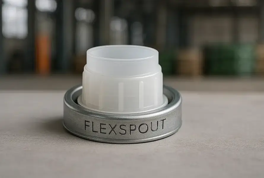 Tapón Flex Spout Rieke sobre superficie industrial de secchio
