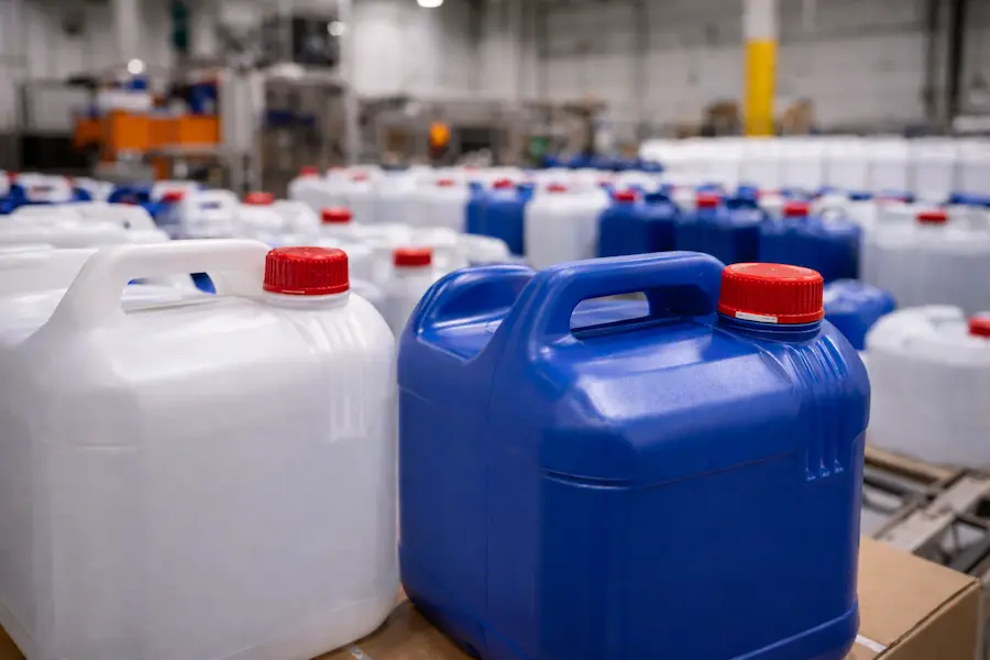 Garrafas para productos de limpieza de Secchio en HDPE, envases para químicos listos para llenado en planta