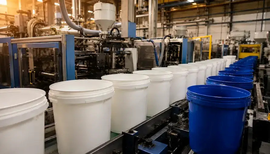 Línea de producción de cubetas de plástico en fábrica de Edomex