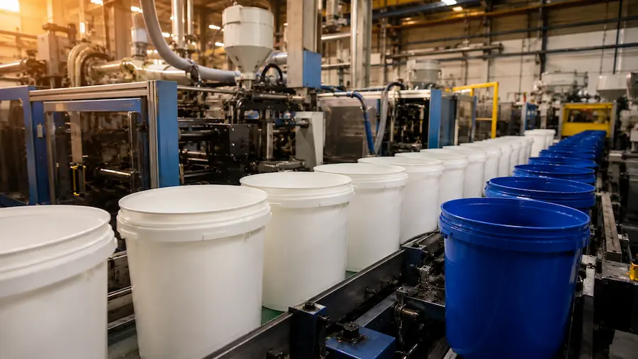 Línea de producción de cubetas de plástico en fábrica de Edomex