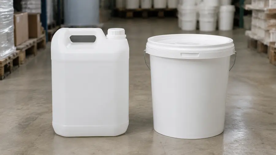 Cómo elegir el envase plástico industrial correcto: guía maestra 2 - Fábrica de Envases Plásticos Secchio Comparación entre bidón de 20 litros y cubeta de 19 litros para elegir capacidad