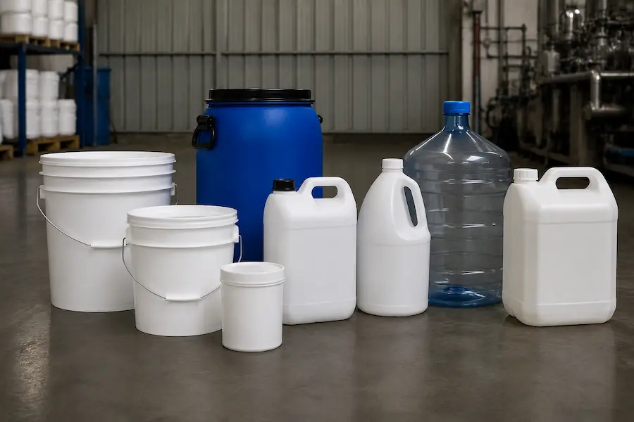 Diferencias entre bote, cubeta, bidón, garrafa, garrafón, galón y porrón, con secchio envases