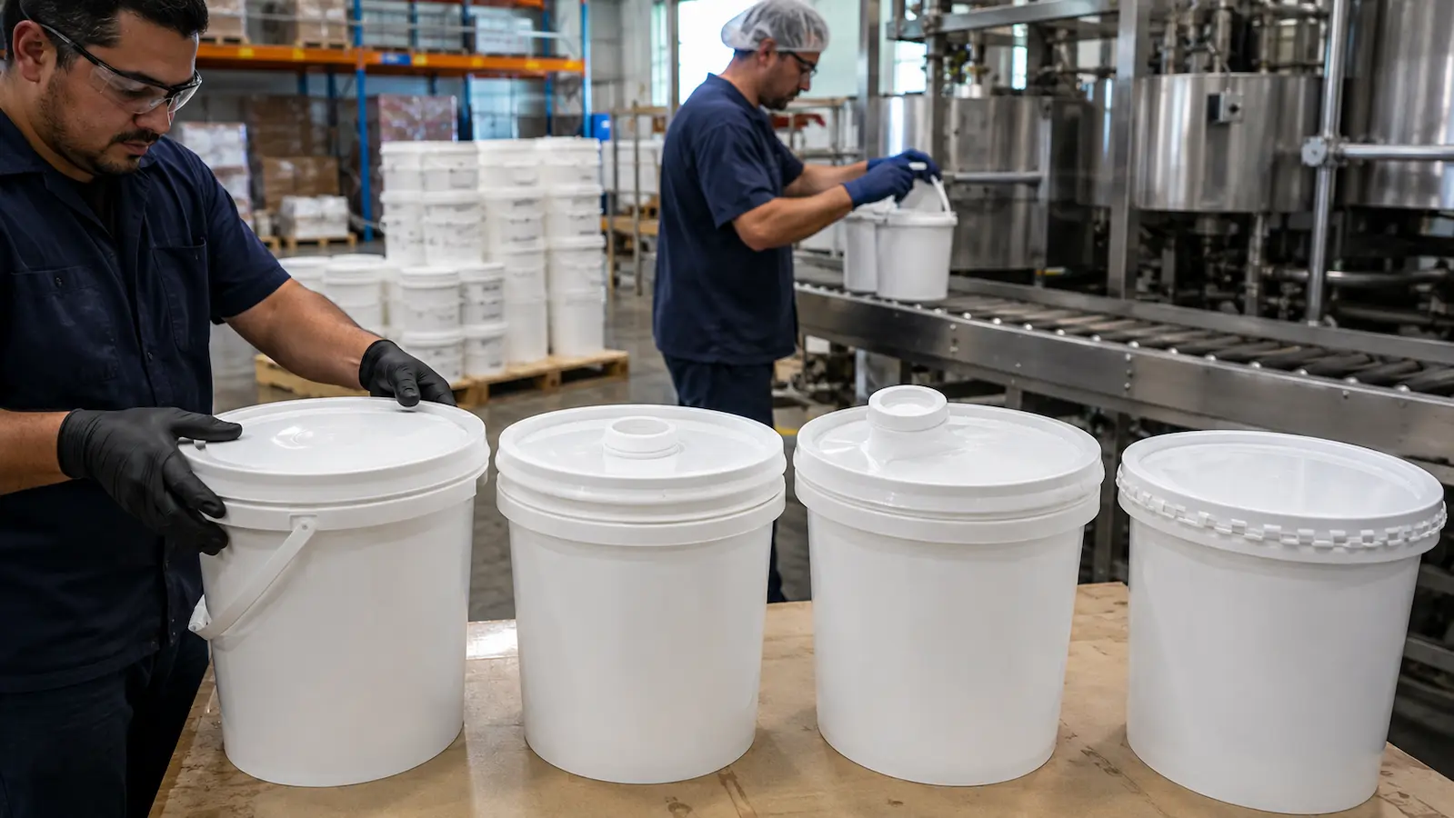 Cómo elegir el envase plástico industrial correcto: guía maestra 3 - Fábrica de Envases Plásticos Secchio Cubetas plásticas con diferentes tipos de tapa y sellos de seguridad