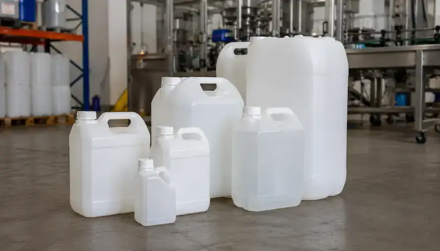 Garrafa de plástico HDPE con asa para aceites, licores y productos químicos