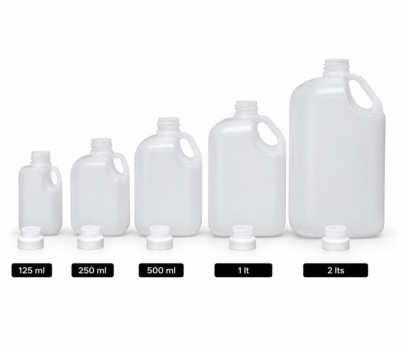 Garrafas 1 - Fábrica de Envases Plásticos Secchio Garrafas de polietileno cuadradas con tapa y contratapa, en diferentes presentaciones 125 ML, 250 ML, 500 ML, 1 litro y 2 litros